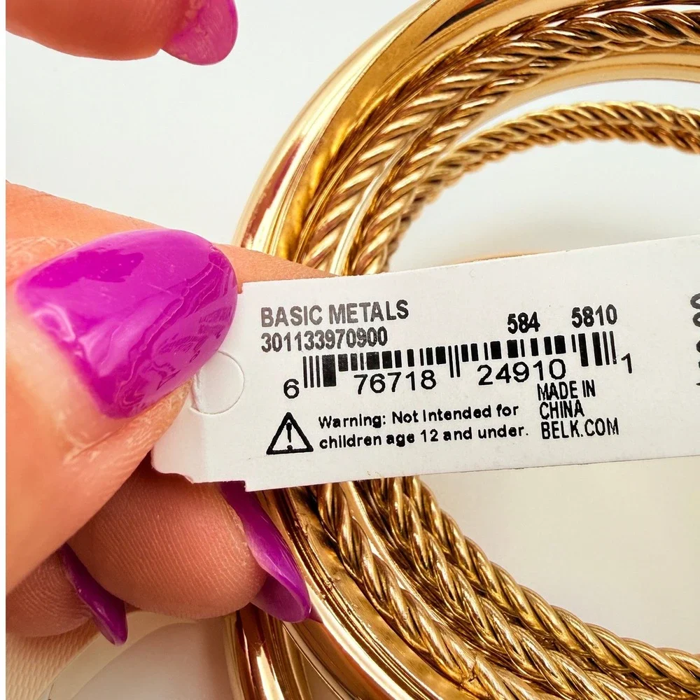New Directions Gold Tone Bangle Bracelet Set Mixed Textured Twisted 7 Piece NEW